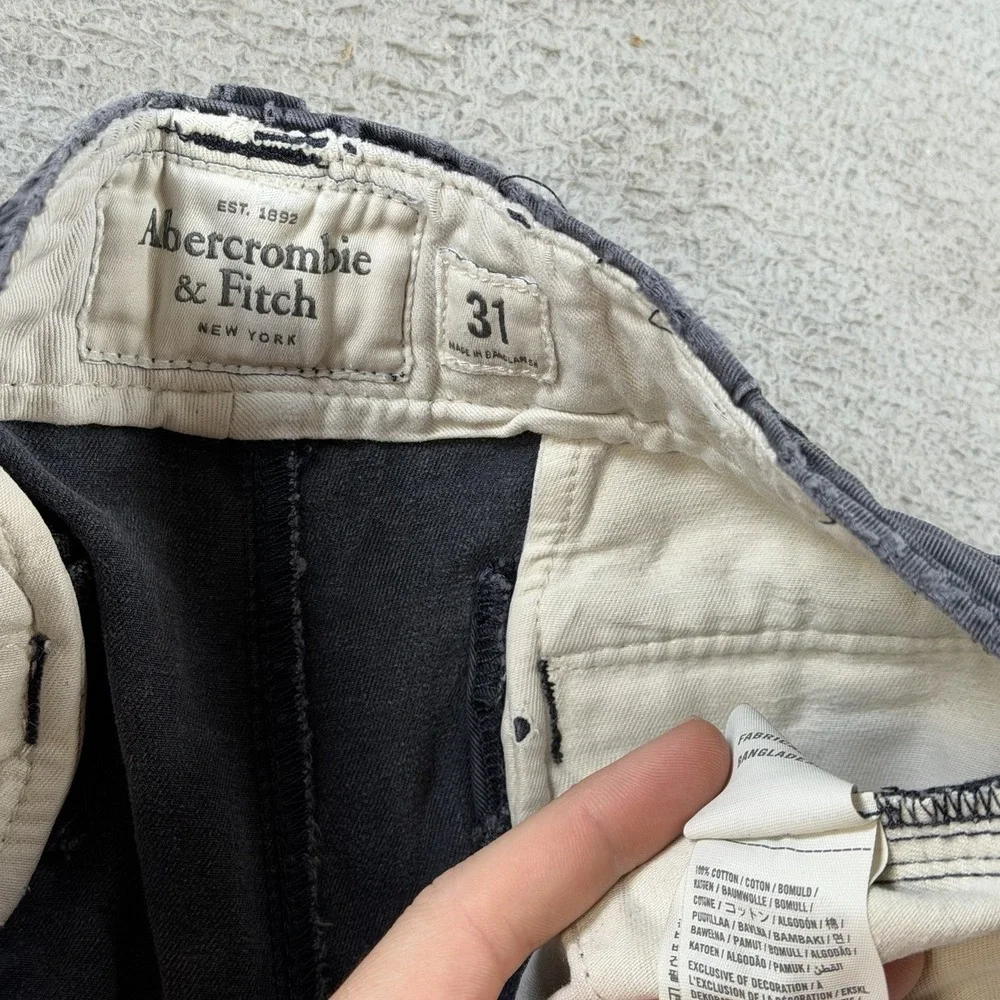 Abercrombie & Fitch Shorts Mens 31 Black Faded Cargo Drawstring Distressed Y2K